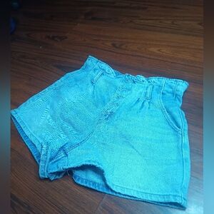 American Eagle Shorts Womens 6 Button Fly Paper Bag High Waist Retro Blue Denim